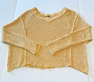 Free‎ People Womens Size XS Yellow Oversized Knit Sweater V-neck Boho *FLAWED* thumbnail 1