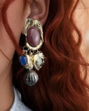 Elephant Gold Dangle Charms earrings Gems Heart Bohemian Womens Jewelry thumbnail 1