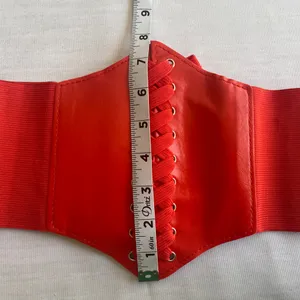 Corset Style Wide Girdle‎ Red Fashion Elastic Faux Leather Skinny Elastic Waist thumbnail 13