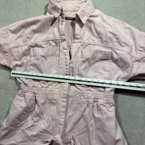 Nasty Gal Pink Denim Romper Utility Boiler Suit Shorts US‎ 12 Large Short Sleeve thumbnail 3