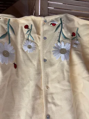 Yellow Floral Embroidered Cardigan Sweater thumbnail 4