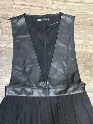 Zara Black Faux Leather Pleated Sleeveless Mini Dress Size M thumbnail 3