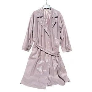Maeve Anthropologie Lilac Lavender Faux Patent Leather Glossy Trench‎ Coat Large thumbnail 2