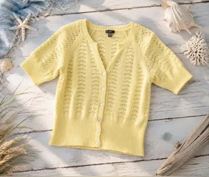 J. Jill Butter Yellow Pointelle Cardigan Small Soft‎ Girl Coastal Grandma thumbnail 1