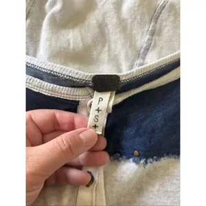 Free People We The Free Rio Henley Small Cream Navy Embroidered Indie Boho thumbnail 2
