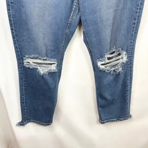 American Eagle Plus Size 18 Jeans Mom Dark Raw Distressed Blue High Rise‎ 327 thumbnail 4