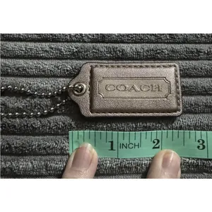 Coach Metallic Gray 2.5” Leather Fob Hang tag Charm Keychain authentic thumbnail 2