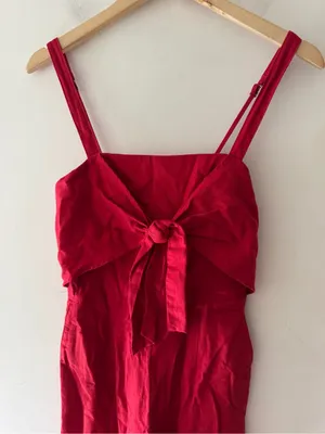 Abercrombie & Fitch Tie Front Red Jumpsuit Smocked Back Wide Leg thumbnail 3