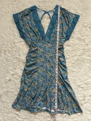 Free People Sweet Talker Mini Dress Short Sleeve V-neck Floral Blue Sz S thumbnail 11