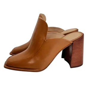 Antonio Melani Romann Brown Leather Square Toe Chunky Block Heel Mules thumbnail 2