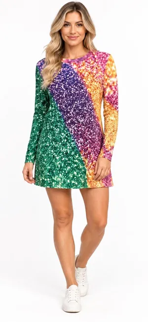 SHEIN Multicolor Glitter-Effect Long Sleeve Dress thumbnail 1
