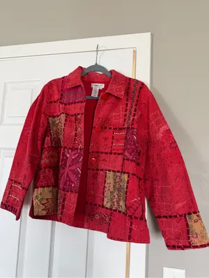 Coldwater Creek Patchwork Coral Summer Lightweight Jacket Boho Bohemian thumbnail 4