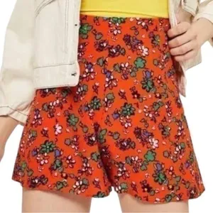 TopShop Women’s Size 4 Orange Ditzy Floral High Rise Shorts thumbnail 2