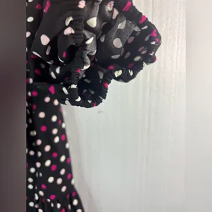 Kate Spade L Drop Waist Wrap Black and Pink Polka Dot Dress thumbnail 8