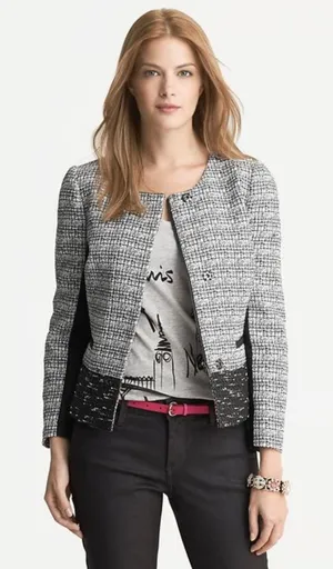 Banana Republic Textured Black Grey Parisian Jacket Tweed Women's 0 Blazer thumbnail 1