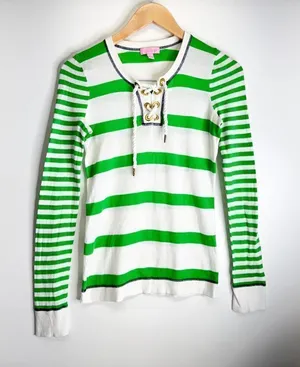 Lilly Pulitzer Shirt Womens Size Small Green White Striped Long‎ Sleeve Pullover thumbnail 1
