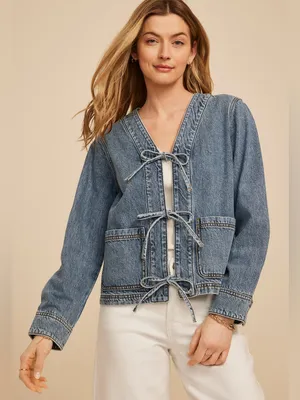 Triple Tie Front Denim Jacket thumbnail 1