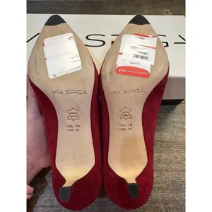 Via Spiga Medora Pointed Pumps Size 7 Poppy Red‎ Suede Pointed Toe Display thumbnail 7
