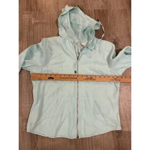 Edward Mint Green Women's Top Long Sleeve M‎ Linen Hood Zip Front thumbnail 7