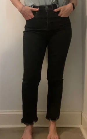 LOFT High Waist Straight Crop Jeans size 24 00 Frayed Hem Black Everyday Casual‎ thumbnail 1