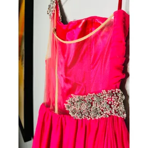 ASHLEYLAUREN Hot Pink Pleated Crystal Pearl Beaded One Shoulder Gown Size 8 thumbnail 11