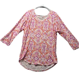 Fresh Produce Orange Pink Batik Cotton Blend Long Sleeve USA Made Size Large thumbnail 1