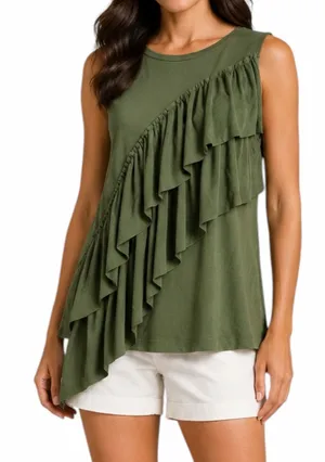 J. Crew Tiered Ruffle Drapey Crew Neck Tank Top Green Size M thumbnail 1