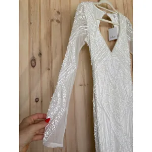 NWT Lulus Deedra White Sequin Beaded Backless Maxi Dress Wedding Bridal Bride M thumbnail 8