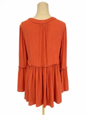 Entro Rust Orange Boho Lace-Up Bell Sleeve Peasant Tunic Top Small Oversized thumbnail 3