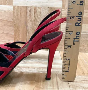 Vintage ESCADA Red Satin Embellished Pointy Toe Sling Back High Heels Pump 37 thumbnail 6