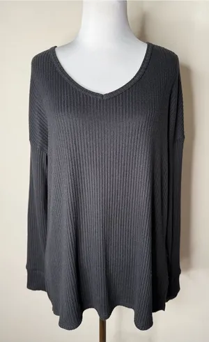 American Eagle Black Ribbed Oversized Long Sleeve Tee thumbnail 1