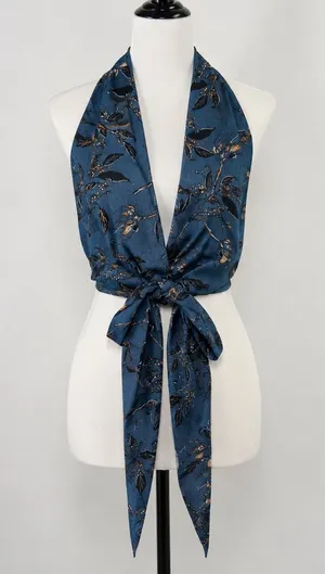 Molly Green Womens Crop Top Blue Floral Halter Tie Front Boho M thumbnail 1