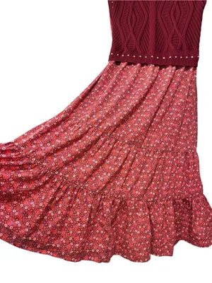 By Anthropologie Layered Burgundy Sweater Dress Size Large Womens thumbnail 10