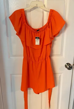 Orange Ruffle Romper thumbnail 1