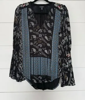 Lucky Brand Women’s Medium Embroidered Black Top Blouse Flowy Boho thumbnail 1