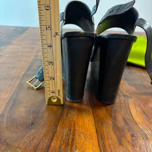 Tory Burch Black Leather Platform Wedge Sandals with Dust Bag Gold Buckle thumbnail 2
