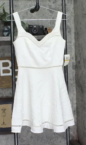 B Darlin Juniors Textured Crochet-Trim Fit & Flare Dress White 3/4 thumbnail 1