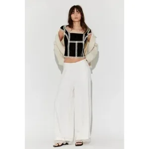 NWT!! FREE PEOPLE Tyler Velvet Corset Top Black Cream Embroidered Bohemian Large thumbnail 11