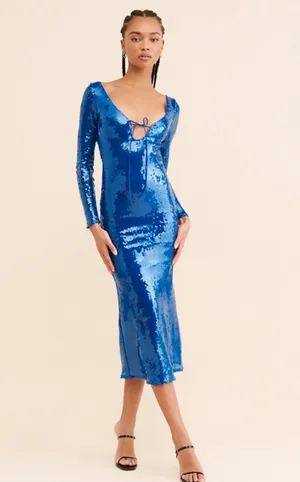 Bardot Verona long sleeve royal blue sequin slim midi dress thumbnail 4
