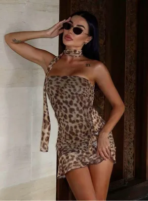 Zara Dress mini mesh sheer cheetah animal print Leopard Print Strapless Dress thumbnail 3