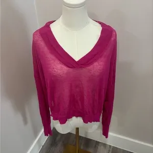 Maeve Anthropologie Magenta Pink‎ V-Neck Sheer Knit Dolman Top XS thumbnail 2
