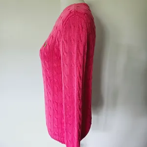 Ralph Lauren Fuchsia & Lime Cable Knit Cotton Crewneck Sweater Size Medium thumbnail 4