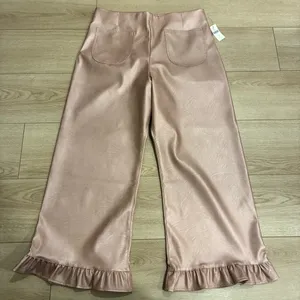 NWT Maeve x Anthropologie Colette Crop Metallic Faux Leather Ruffle Pant Size 33 thumbnail 3