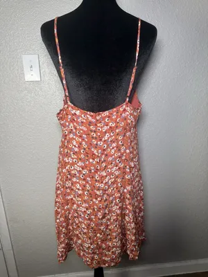Aeropostale V-Neck Floral Mini Dress Large Orange Red Ditsy Flower Sundress thumbnail 4