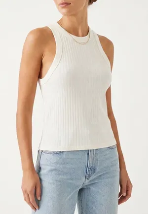 Free People Movement Tank Top Womens L White Ribbed Knit Round Neck Activewear thumbnail 1