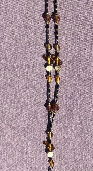 Brown Gold Amber AB beaded ID Badge Holder/Lanyard 40" thumbnail 4