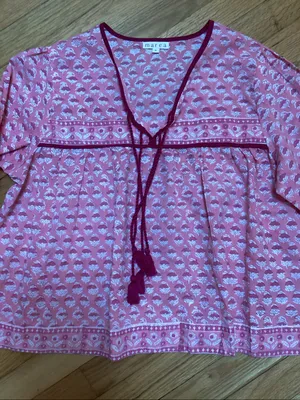 Marea Pink Floral Block Print Cotton Blouse size medium thumbnail 1