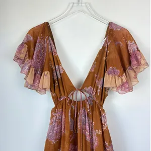ASOS Boho Mixed Paisley Print Tie Front Tiered Mini Dress Strappy Back Women's 4 thumbnail 5