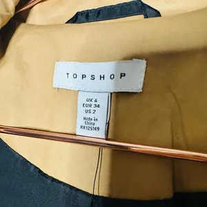 NWT Top Shop Tan Black Button Front Pockets Long Trench Coat Lightweight Size 2 thumbnail 11