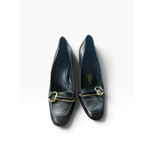 Vintage Y2K Gucci Hasler Black Leather Gold Horsebit Chain Loafer 8.5 39 Heels thumbnail 2